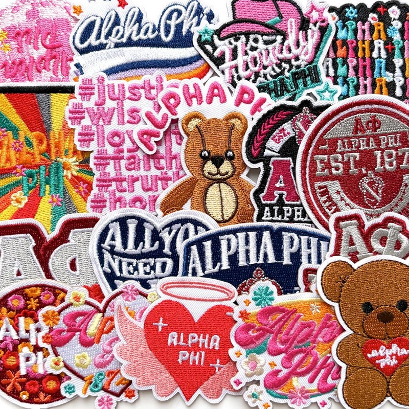 RDJOIMBX 18Pcs Alpha Phi Sorority Iron on Patches, Sisterhood Embroidered Patches for Clothing, Perfect Sorority Gifts and Appliques - Image 1